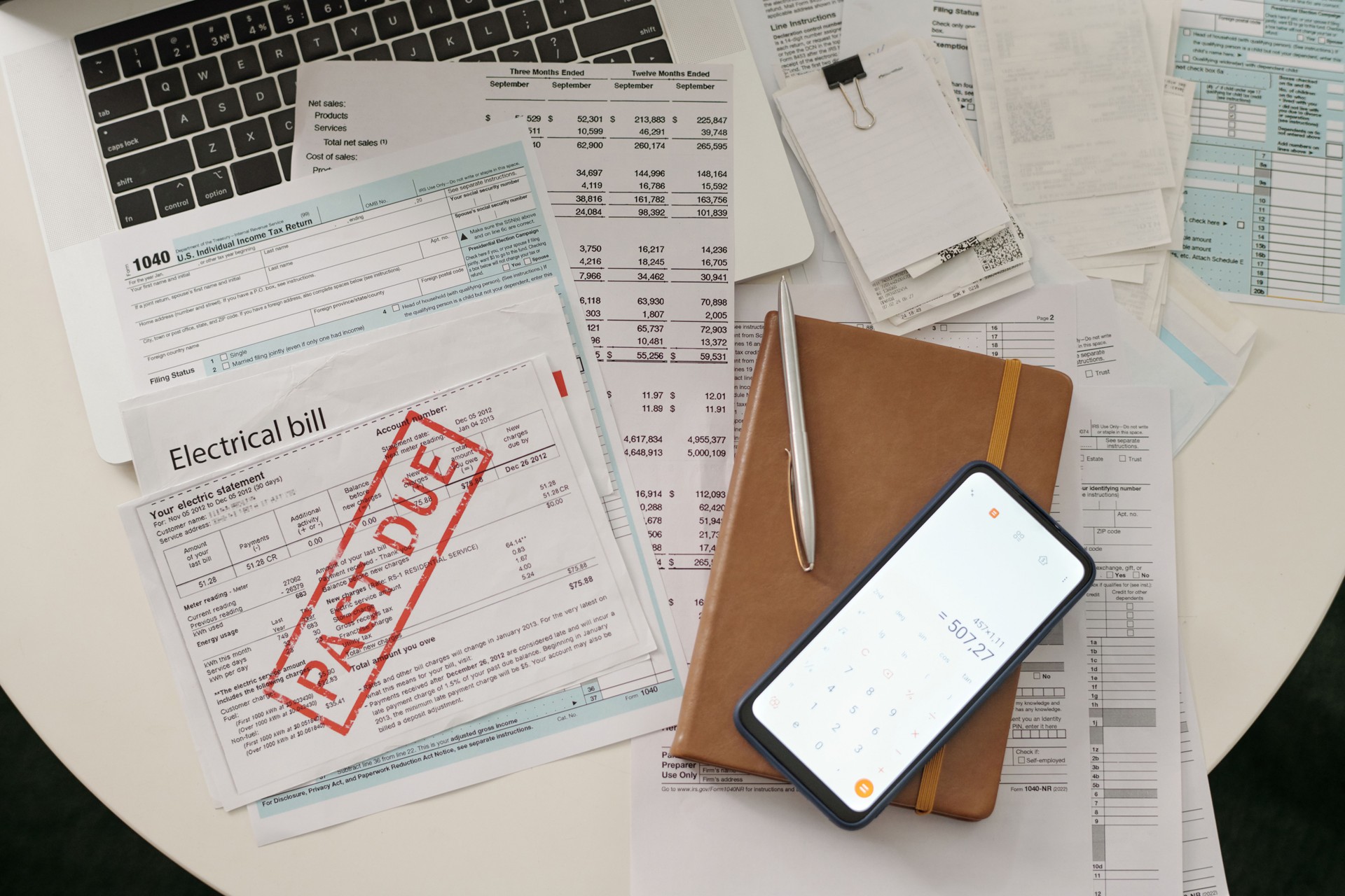 Financial bills and mobile phone