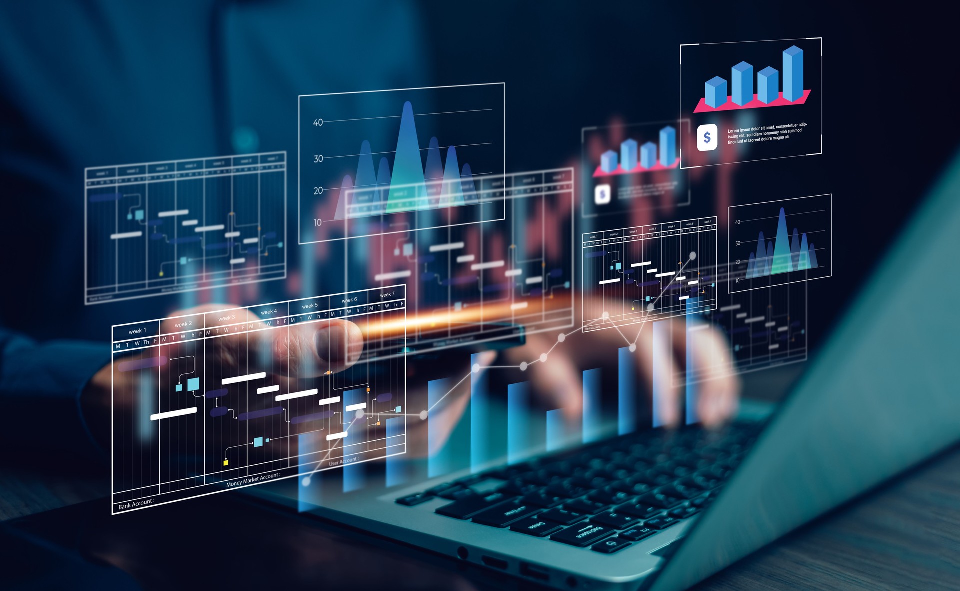Analytics and Data Management Systems. Business Analytics and Data Management Systems to make reports with KPI  and metrics connected to the database for technology finance