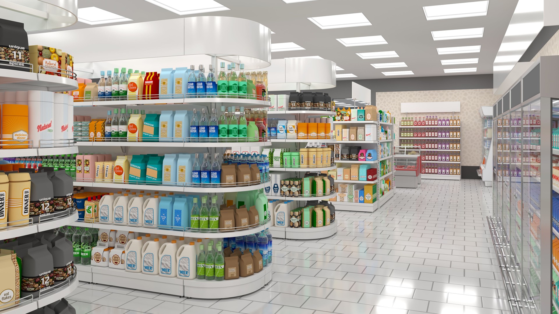 Sales area of the store, multi-colored packaging